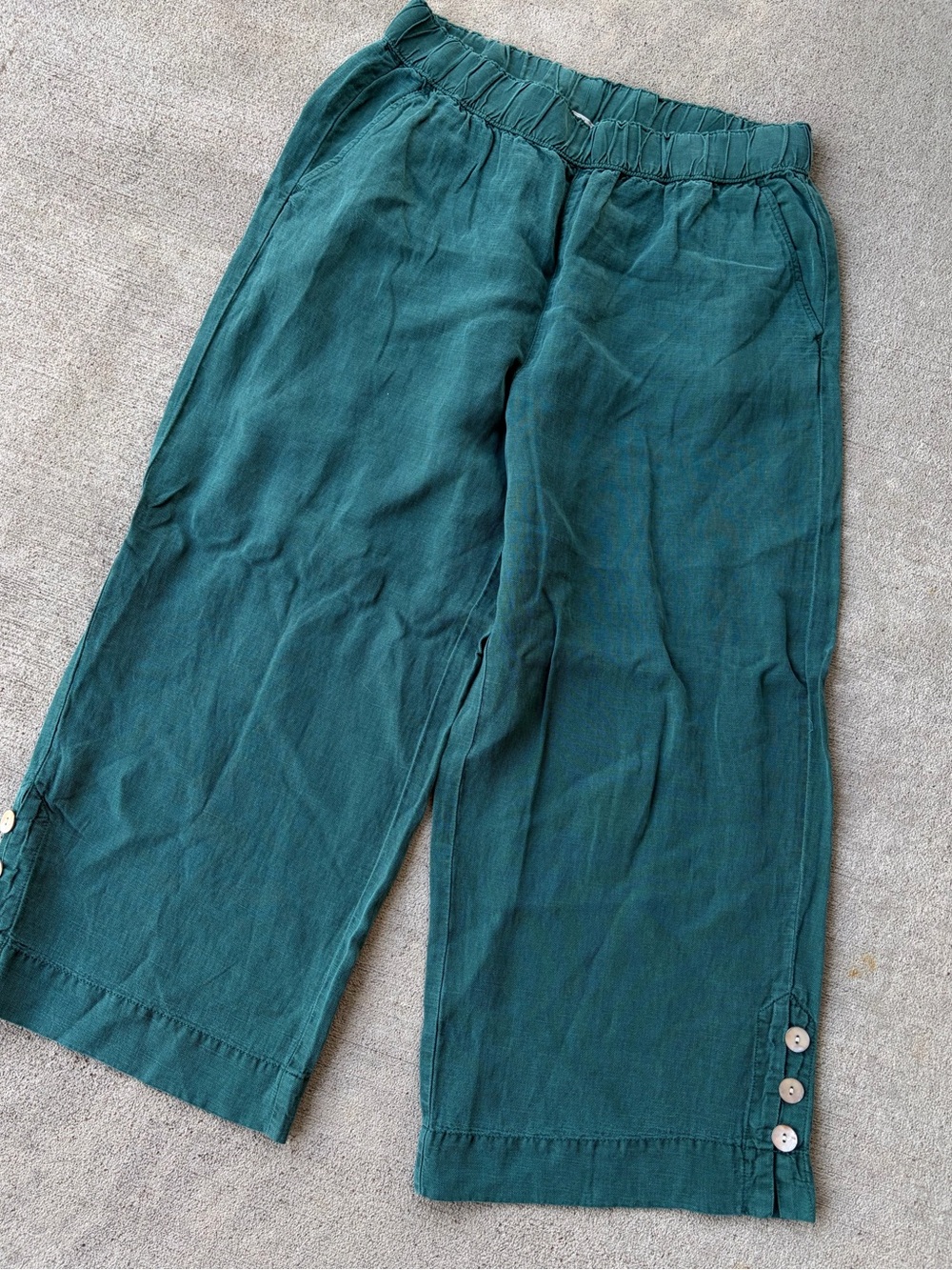 Joie emerald green wide leg buttons linen pants crop bottoms